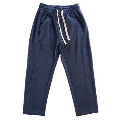 Autumn New American Retro Thick Solid Color Knitted Sweatpants Men's Simple Elastic Waist Drawstring Sport Casual Loose Pants