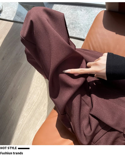Seoulish Autumn Elegant Women's Wide Leg Pants 2024 New Korean Solid Button Casual Loose Office Full Length Trousers Female