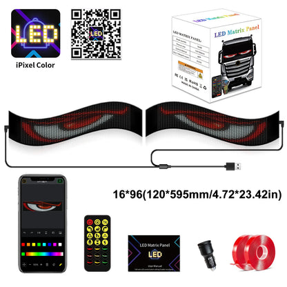 1/2PCS Devil Eyes Light USB-Powered LED Matrix Panel DIY Programmable Flexible LED Screen with App Control for Cars Windshield