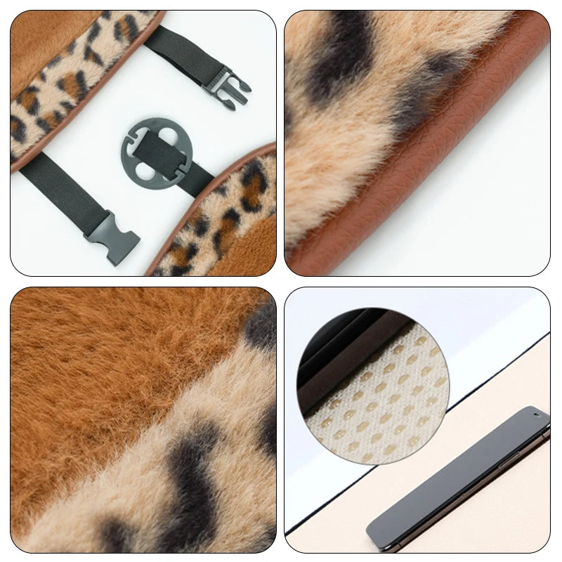 Women's New Leopard-print Car Seat Cushion Winter Plush Warm Non-slip Seat Cover Fashion Full Set Automobile Interior Decoration