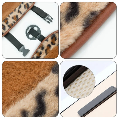 Women's New Leopard-print Car Seat Cushion Winter Plush Warm Non-slip Seat Cover Fashion Full Set Automobile Interior Decoration