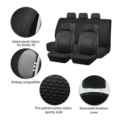 AUTO PLUS Car Seat Covers Tire Texture Press Breathable Fabric Seat Covers for Car 3 Zipper for Rear Seat Backrest