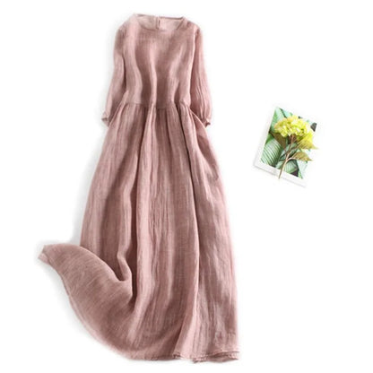Elegant High-End Cotton Linen Dress Women's Fashionable Oversized Skirt A-Line Long Robe Drifting Style Summer Commute Pure C...