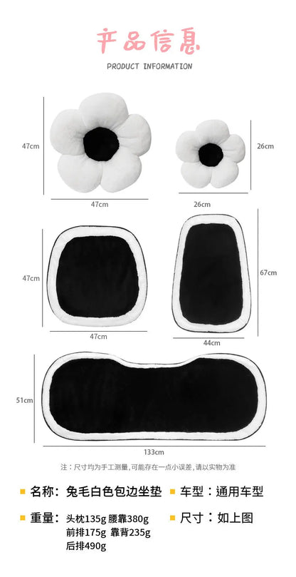 Winter New Cartoon Plush Car Cushion Simple Black White Thickened Anti Slip Women's Auto Seat Pad Cute Interior Modification