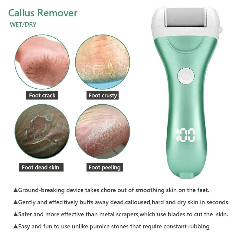Electric Pedicure Foot File USB Rechargeable Power Display 3pcs Grinding Exfoliator Replacement Heads For Heel Callus Remover