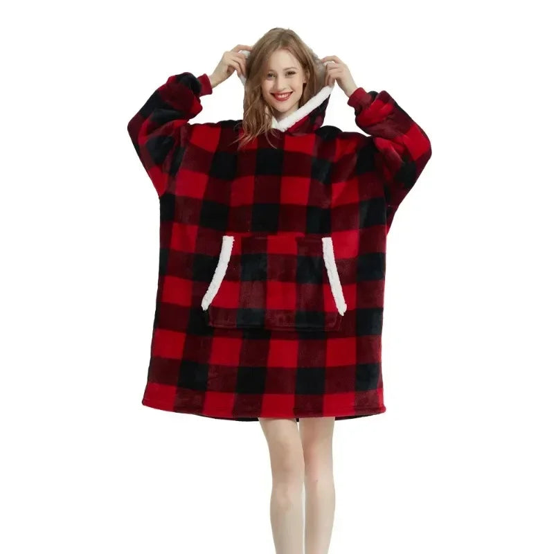 Winter Hoodies Sweatshirt Women Men Pullover Fleece Giant TV Oversized Blanket with Sleeves Robe Wearable Blankets