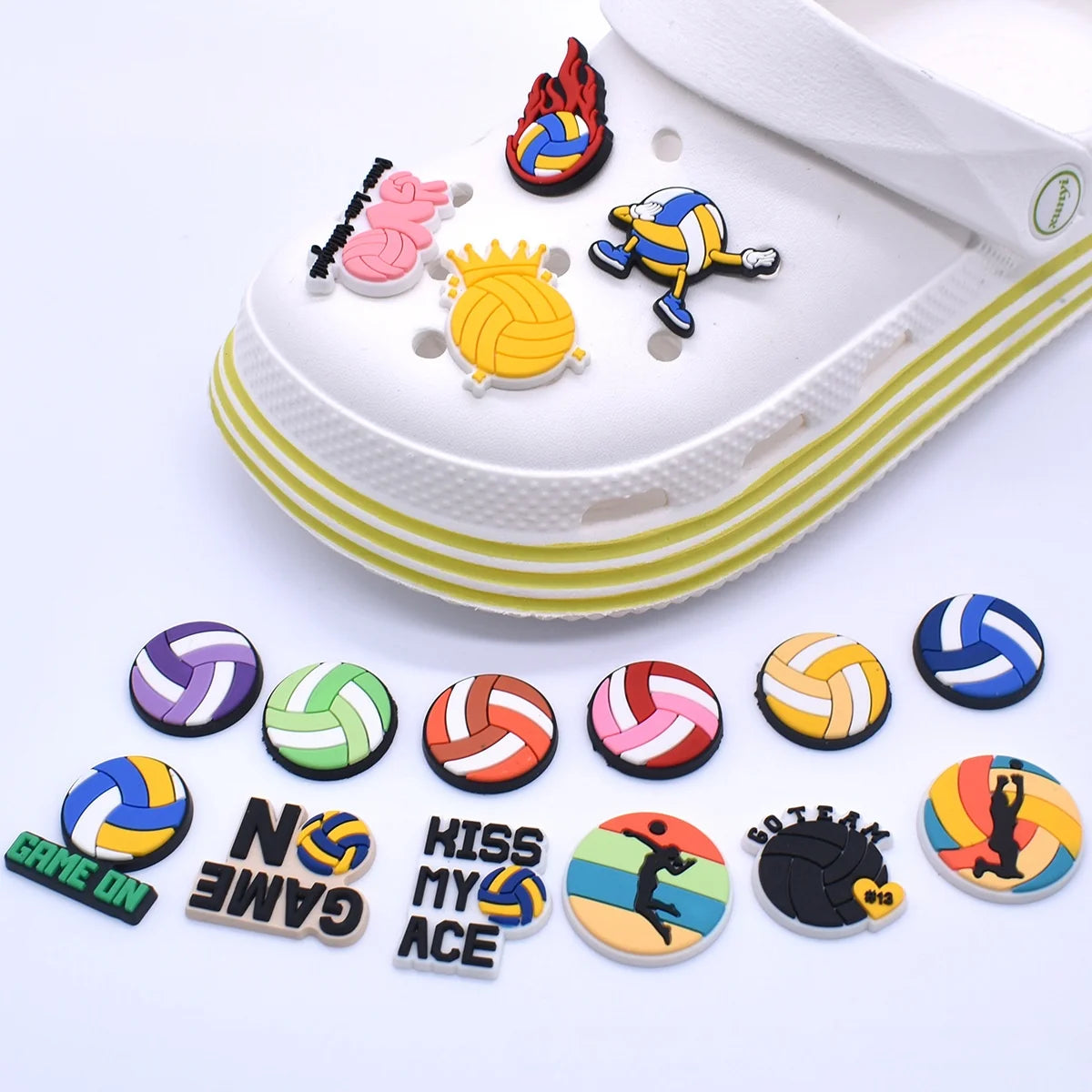 55Pcs Volleyball Shoe Charms for Clog Different Matching Sandals Wristbands Bracelets, Sports Ball Shoe Charms Decorations
