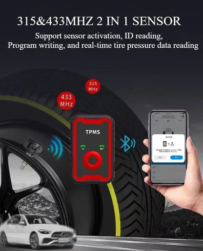 Programmable TPMS Sensors 2 in 1 433MHz+315MHz Program By Cell Phone APP Universal Tire Pressure Monitoring Sensor Metal Valve