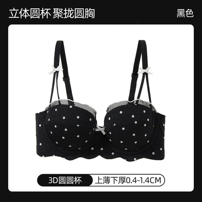 Ensemble Soutien-Gorge French Coquette à Pois Sans Armature, Effet Push Up Pour Petite Poitrine Forme Pêche, Confortable et Sexy
