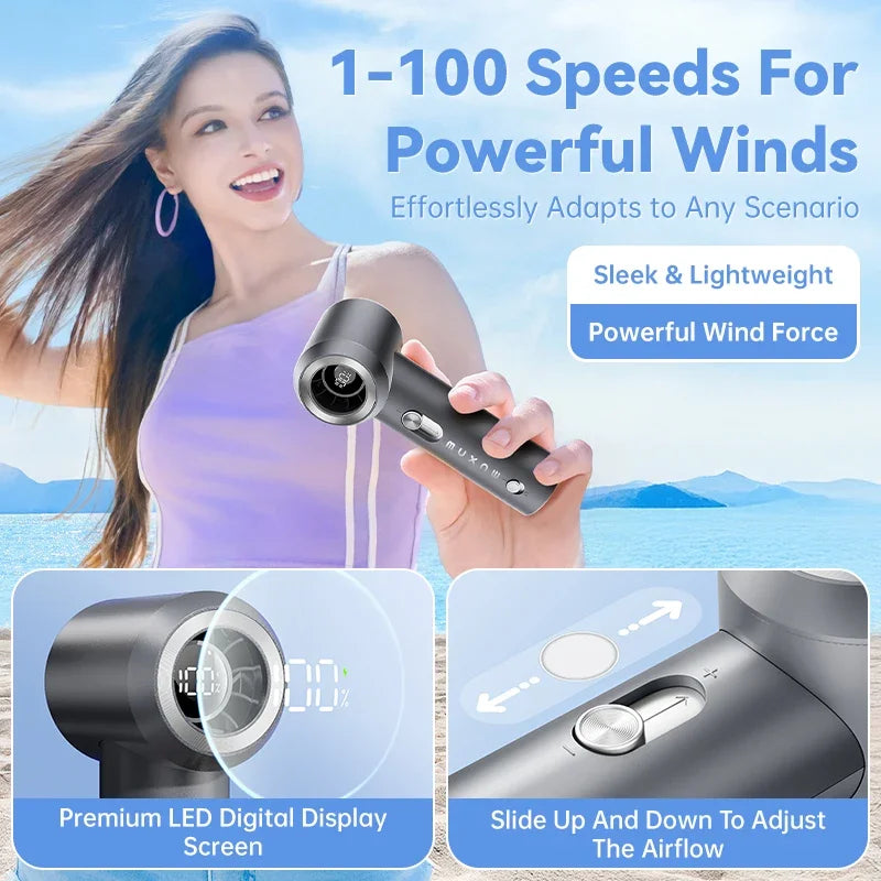 MUXNW Mini Handheld Fan 17000RPM Turbo Fan 100 Speed Settings Digital Display Rechargeable Portable Fan