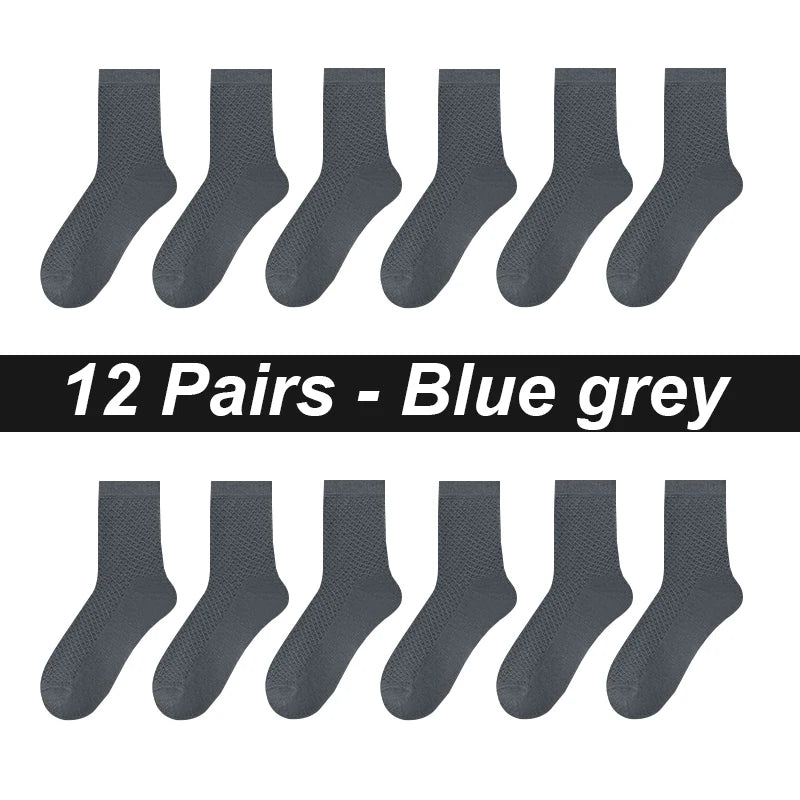 12Pairs Bamboo Fiber Socks Men Casual Business Mesh Breatheable Anti-Bacterial Comfortable High Quality Sock Male Size EU38-45