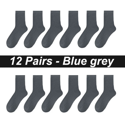 12Pairs Bamboo Fiber Socks Men Casual Business Mesh Breatheable Anti-Bacterial Comfortable High Quality Sock Male Size EU38-45