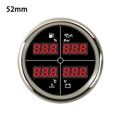 ELING Digital 52mm 85mm Car 4 in 1 Multifunction Gauge with Fuel Level Oil Pressure Water Temp. Voltmeter and 8 Colors Backlight