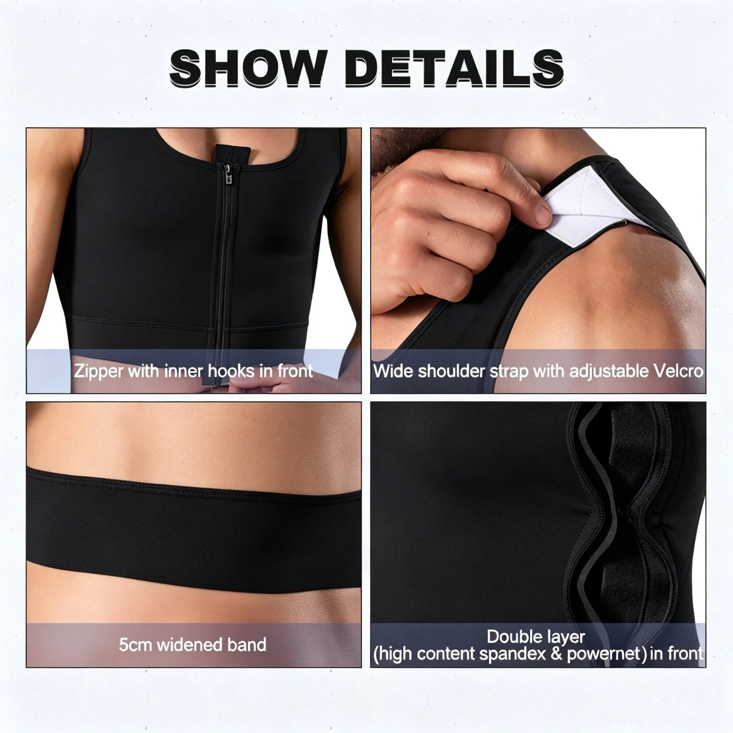 Men's Slimming Body Shaper Vest Sleeveless Zipper Front Gynecomastia Chest Compression Shapewear Post Operative Faja Top