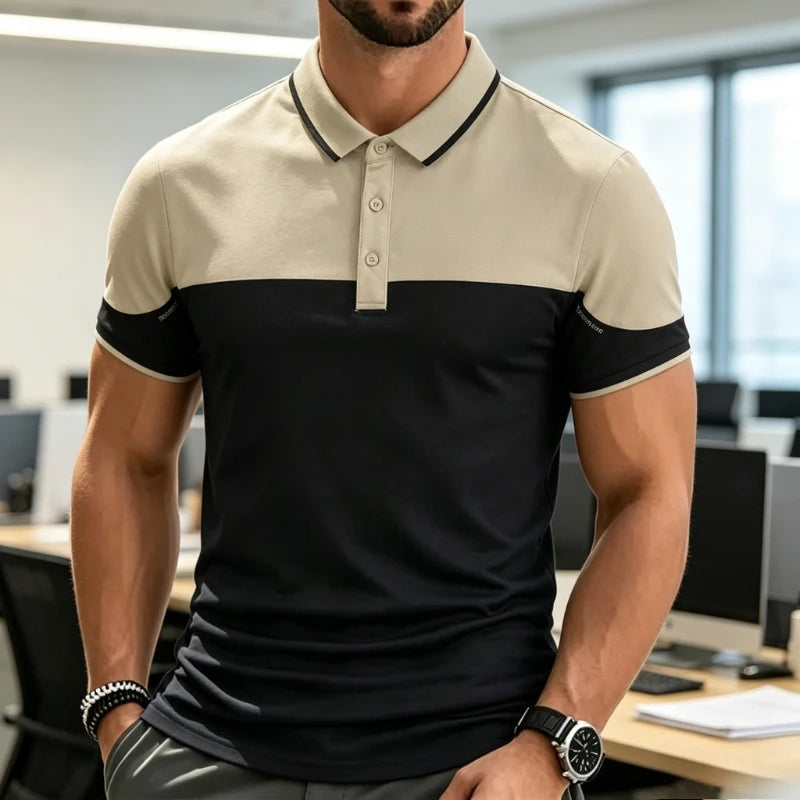 Patchwork Business Polo Shirt Men Short Sleeve Polos Shirts Summer Trendy Brand Flip Collar Ice Silk Shirt Collar Men's T-shirt