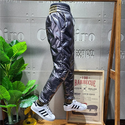 Men's Winter down Cotton Pants Windproof Waterproof Warm Long Trousers Delivery Boy Outdoor Running Anti-Cold Cuffed Trendy
