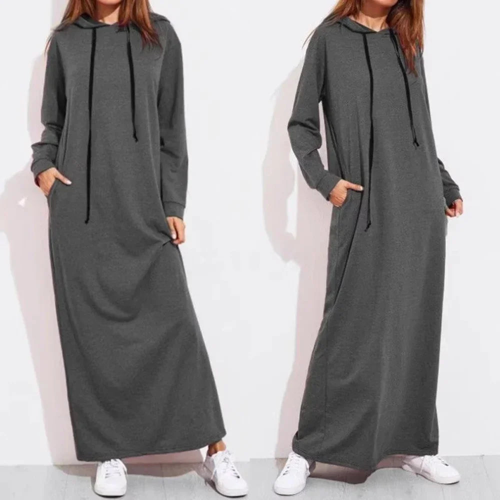 New Women's Sweater Dress Long Hooded Long Sleeve Pocket Elegant Dress Casual Sports Pullover Long Skirt Everyday Wear S-2XL