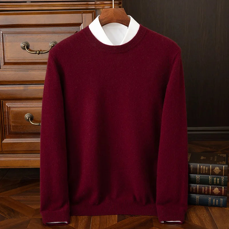 100% cashmere men's pullover business casual solid color knitted sweater loose Pull round neck Tops basic versatile Jumper