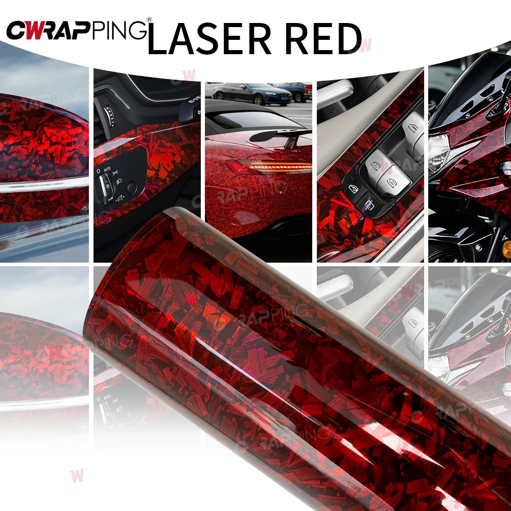 Car Decorating 145cmx300cm Tuning Auto Accessories Laser PET Forged Carbon Wrap Self-Adhesive Rainbow Red Carbon Fiber Vinyl