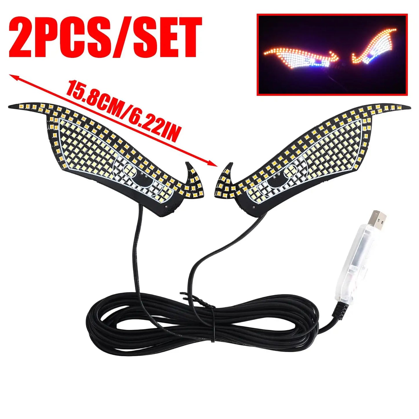 Dynamic Atmosphere Warning Lamp Car Rear Windshield LED Demon Eye Light USB Plug Play Flexible Acrylic Sticker Auto Accessories