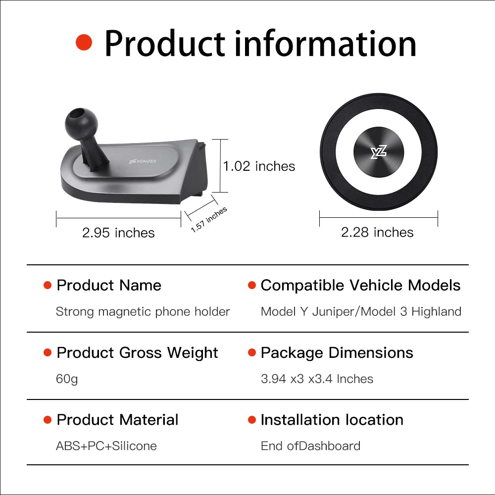 YZ Car Phone Mount 360° Magnetic for Tesla Model Y YL Model 3 Highland Juniper 2026 Foldable Dashboard Phone Stand Accessories
