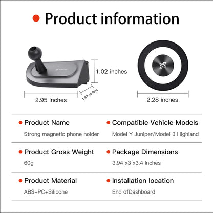 YZ Car Phone Mount 360° Magnetic for Tesla Model Y YL Model 3 Highland Juniper 2026 Foldable Dashboard Phone Stand Accessories