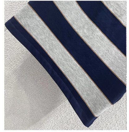 Sweet Cool Girl Spring New Style Miu Style Embroidered Letter Grey Blue Color Block Stripe  Short Sleeve Women's Top