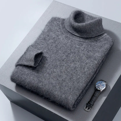 Autumn and Winter Men Loose Turtleneck 100% Mink Cashmere Sweater Men's Casual Thermal Pullover Solid Color Knit Plus-Size Top