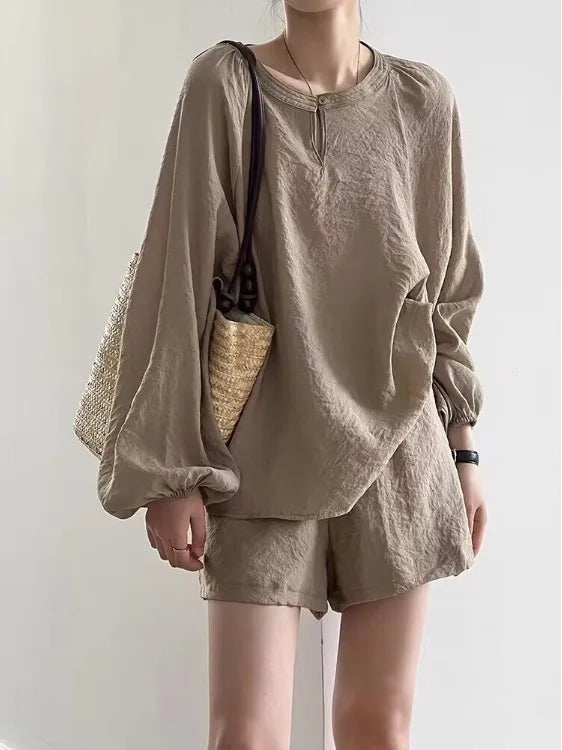 Casual Modal Loose Women's Summer Sun Protection irt And orts Two-Piece Set Faionable Versatile Cotton round Ne Top