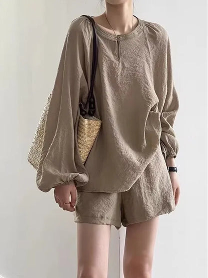 Casual Modal Loose Women's Summer Sun Protection irt And orts Two-Piece Set Faionable Versatile Cotton round Ne Top