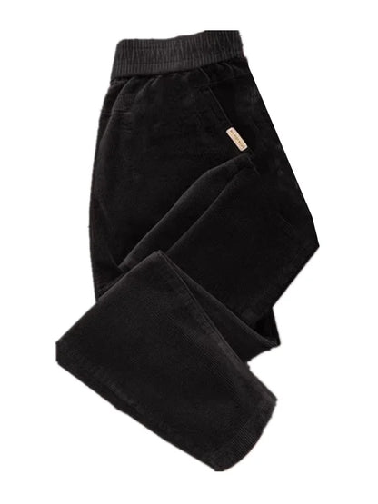 Autumn Winter Thickened Corduroy Casual Harlan Pants for Mom High Waist Loose Fit Straight Leg Casual Outerwear Polyester Fiber