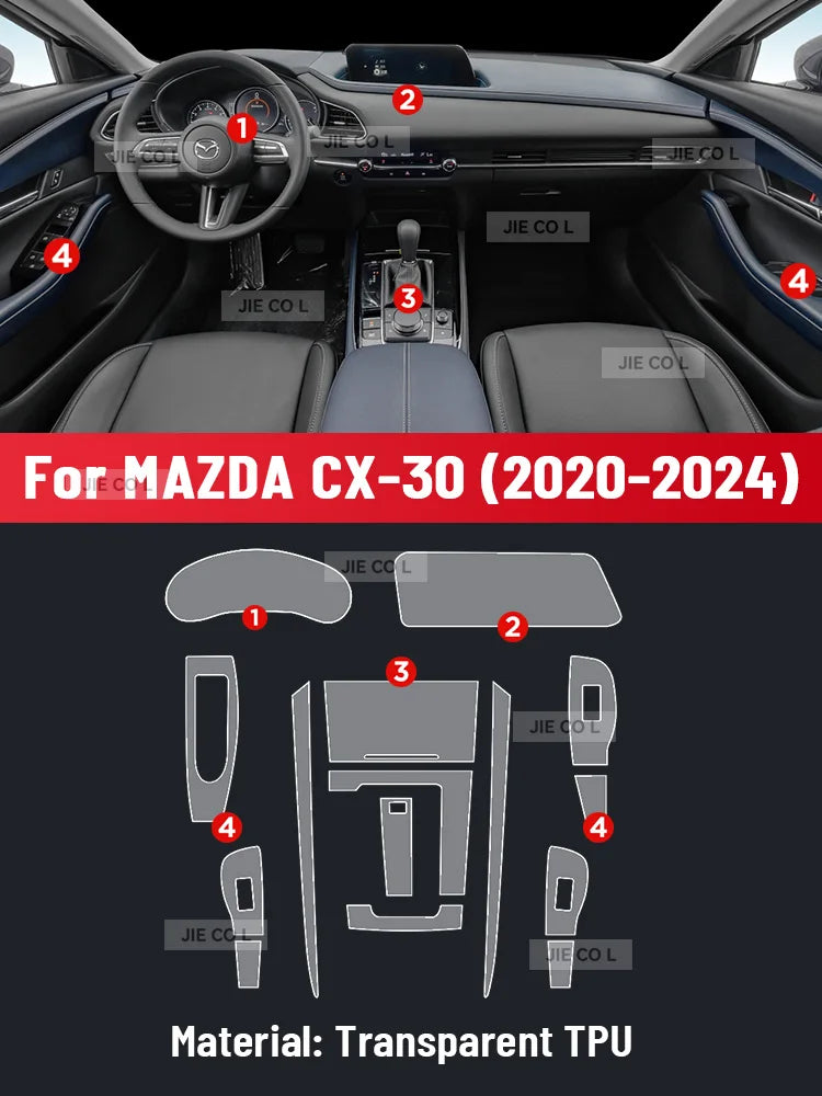 Anti-scratch Car Interior Center Console Media Dashboard Navigation TPU Protector Film For MAZDA CX-30 2020-2024 Sticker