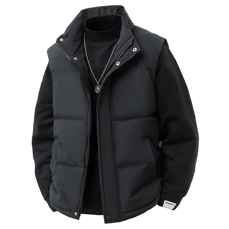Puffer Vest Men Soild Casual Warm Winter Vest Jacket Windproof Thicken Waistcoat Sleeveless Korean Fashion Stand Collar Coats