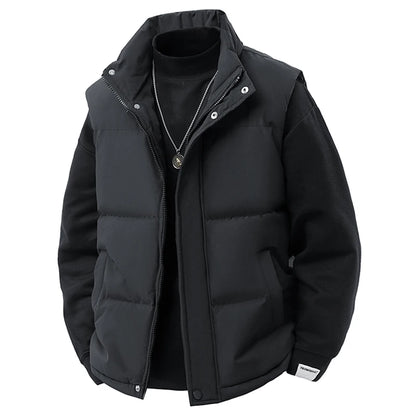 Puffer Vest Men Soild Casual Warm Winter Vest Jacket Windproof Thicken Waistcoat Sleeveless Korean Fashion Stand Collar Coats