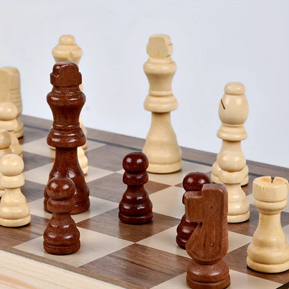 AIUAZA Wooden Chess Board Games, Folding Chess & Checkers Set, Portable Table Games, 2 Extra Queens, Beginner Chess Set For Adul