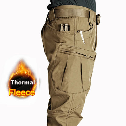 Men's Tactical Softshell Pants Fleece Autumn Winter Cargo Trousers Military Combat Hiking Camping Climbing Casual Sportswear