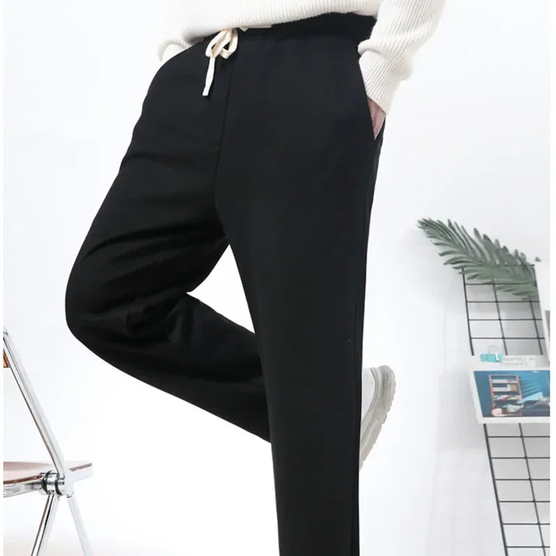 Tall Men 118CM Sports Sweatpants Winter Fleece Extra Long Straight Loose Ultralong Warm Pants Black Male Sweat Track Trousers