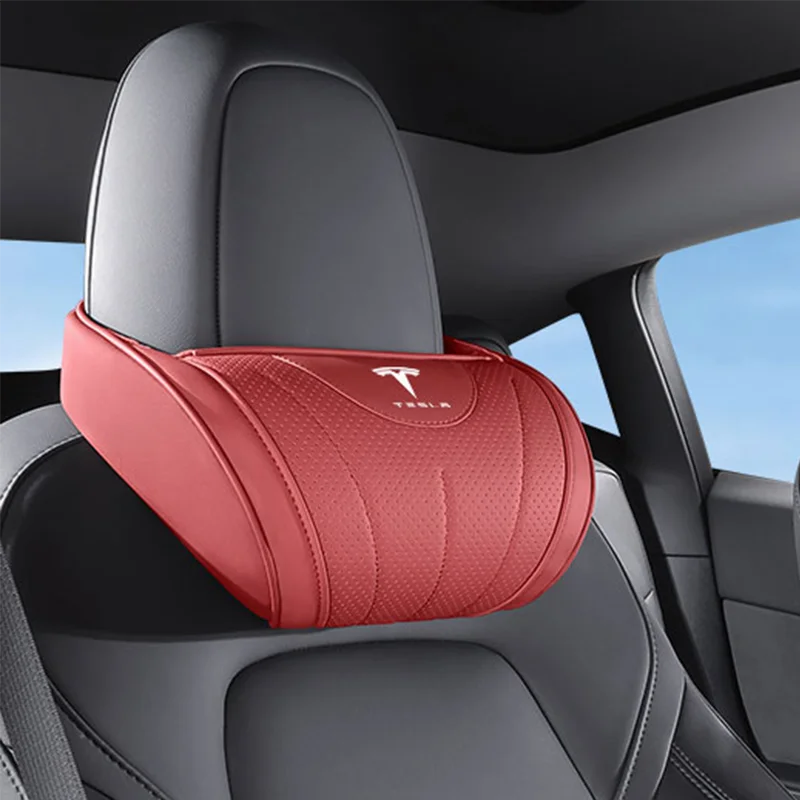 High-end Leather Car Seat Headrest Memory Foam Comfort Neck Pillow For Tesla SpaceX Model 3 Y S X Y-Eur Highland Roadster Bonina