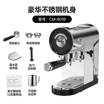 220V Tenfly Semi Automatic Espresso Machine 20Bar Pump Compact Home Coffee Maker with Steam Milk Frother AF