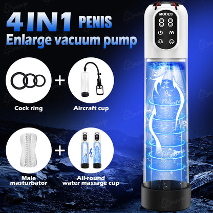 Electric Penis Pump Adult Sex Toys for Men Water Pump Penis Erectile Extender 4 Training 3 Suction Modes 6 Penis Ring 3 Sleeves
