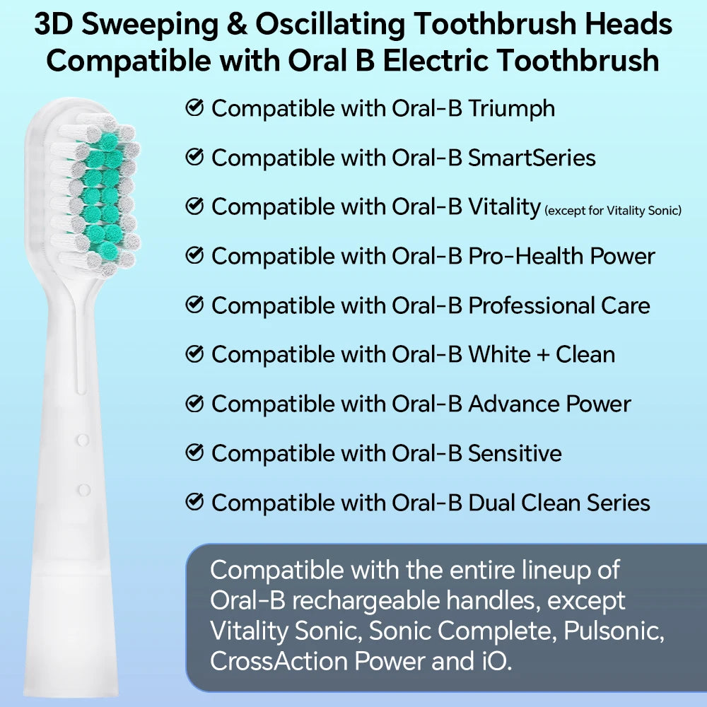 2/4/8/12 Compatible with Oral B Electric Toothbrush Oscillation & Vibration Replacement Brush Heads,Toothbrush Head for 1000 100