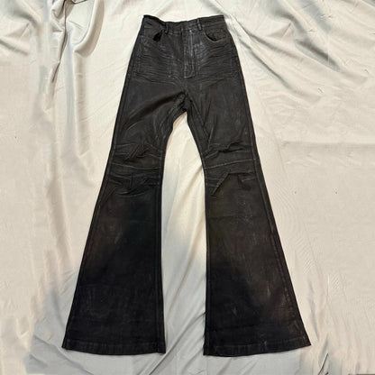 Handmade Bootcut Jeans Men's High Street Style Heavyweight Wax Coated Black Leather Bootcut Jeans Casual Wear Autumn Season