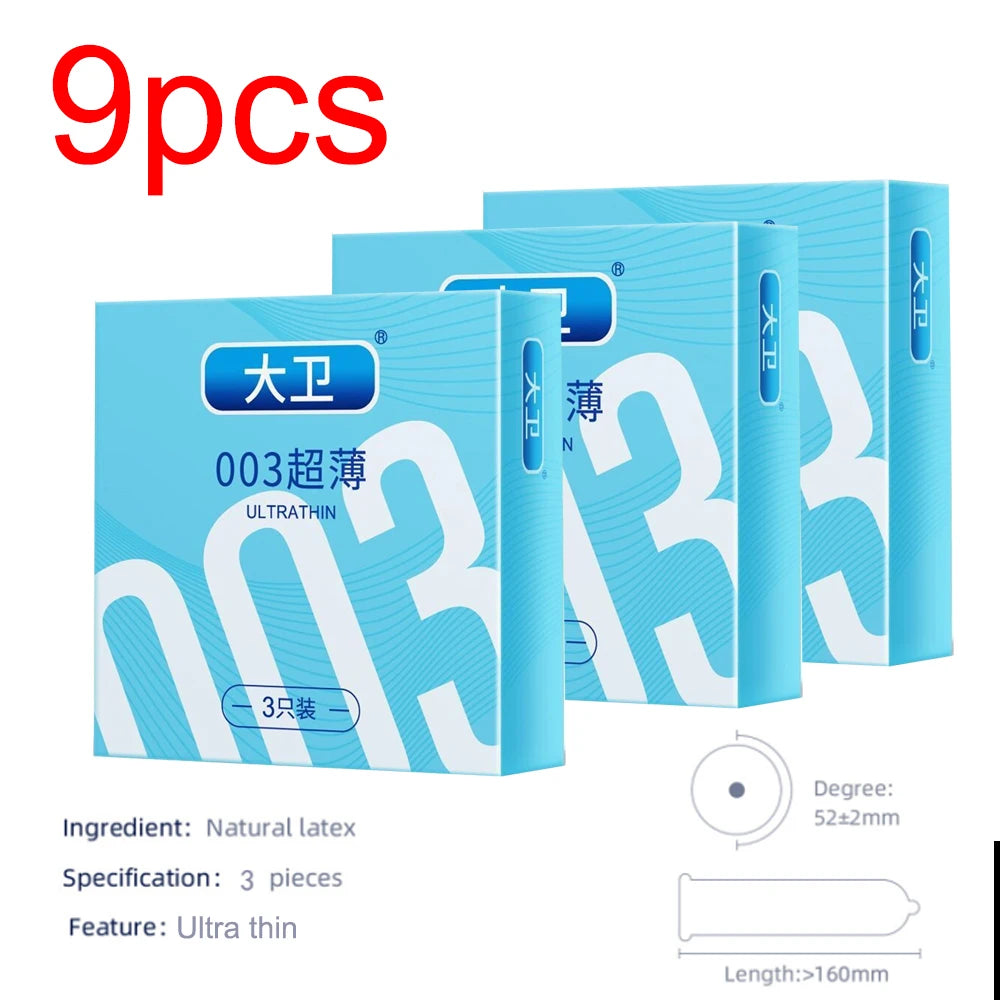 9PCS 0.01mm/0.03mm Condoms Ultra Thin Condoms Polyurethane Natural Rubber Penis Sleeve Safe Adults Sex Toys Men Contraception