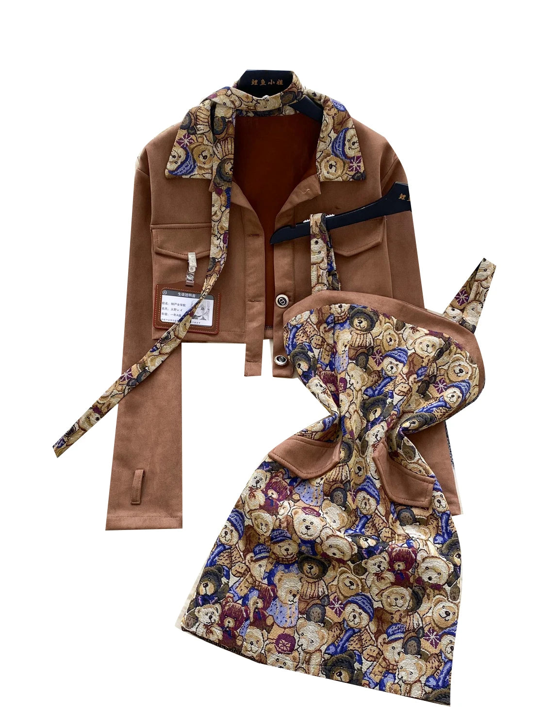 Ele Bear Embroidery Blouse And Skirt Set Women's Faionable ort Svel Suit Jaet High Waist Casual Workwear