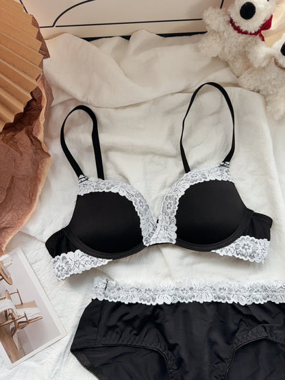 Sexy Purple Lace Lingerie Set for Women Push Up Bra No Underwire Small Bust Fit gathering Cups Lift Petite Cute Panties YUQI
