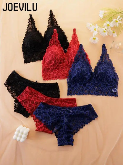 Women's Simple Contrast Lace Wireless Bra Bow Panty Set Adjustable Spaghetti Strap Bralette Knicker Wireless Bras Summer Clothes