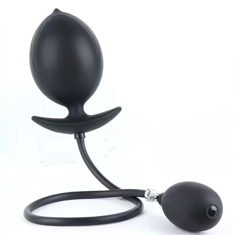 Silicone Magnetic Inflatable Butt Plug with Pump - Black Expandable Anal Stretcher, Prostate Massager Sex Toy for Men Women