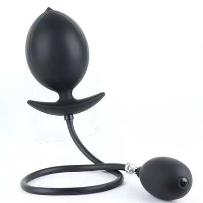 Silicone Magnetic Inflatable Butt Plug with Pump - Black Expandable Anal Stretcher, Prostate Massager Sex Toy for Men Women