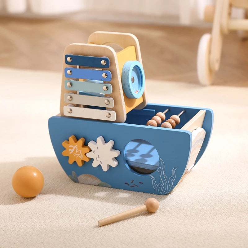 Child Gift Baby Wooden Building Blocks Toys Montessori Baby Musical Instrument Five-in-one Ship Puzzle Toys Early Education Toys