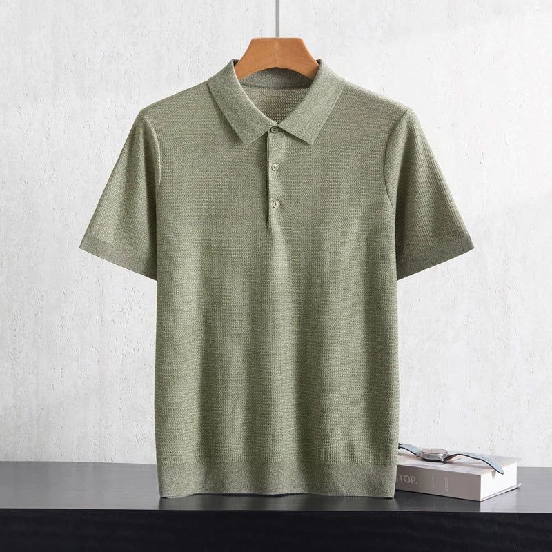 Summer new business casual short-sleeved men's POLO collar 100% Lyocell T-shirt knitted plus size youth sweater